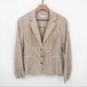 CAbi Ginger Snap Tan and White Check Lightweight Blazer Style Button Jacket Sz S